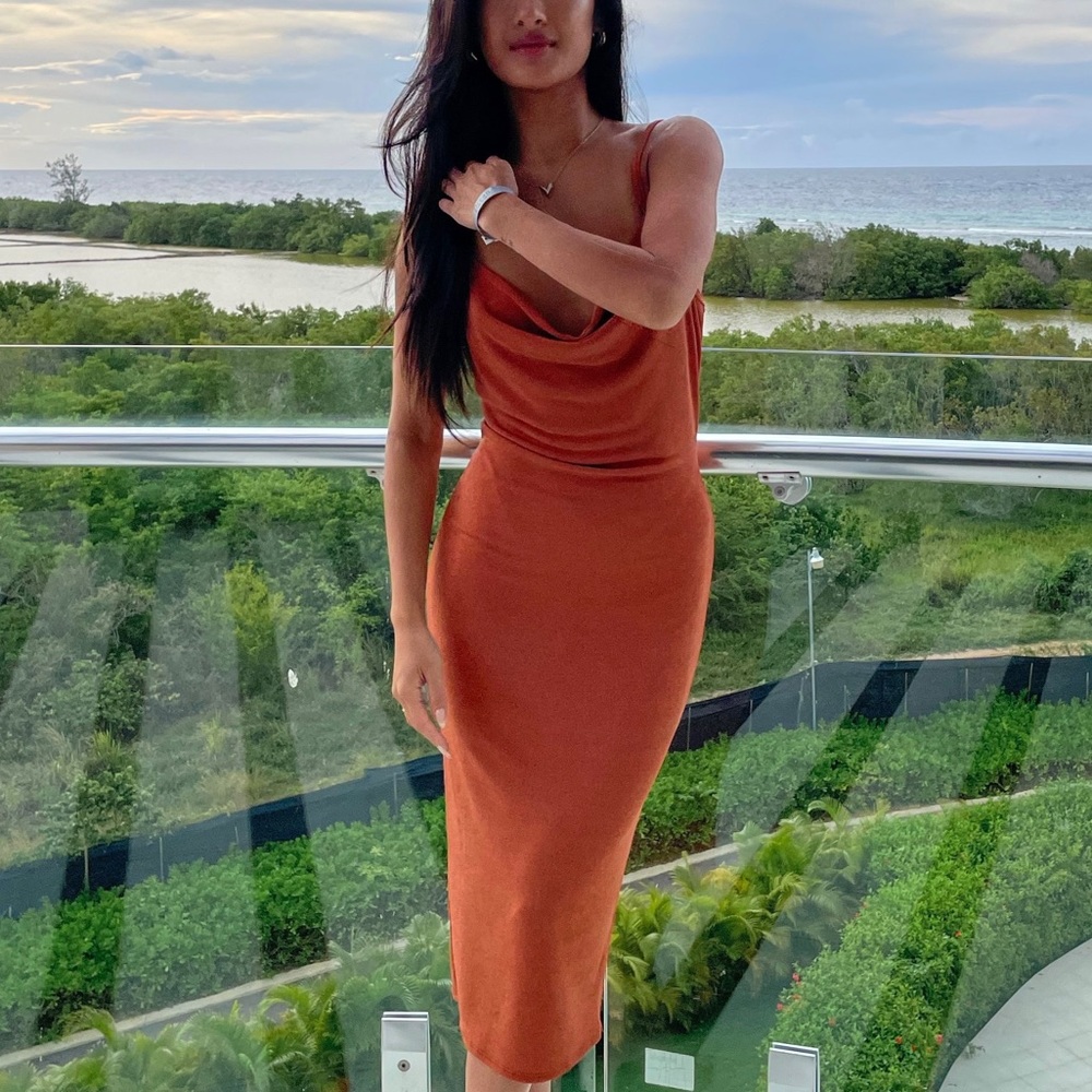 Orange Cowl Neck Dress Size Small - Picture 4 of 4